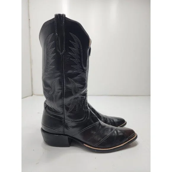 Rios of Mercedes Mens Eel Skin Exotic Cowboy Western Boots Black Size 9 - Picture 3 of 10